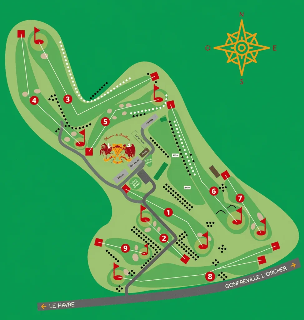 Plan détaillé du parcours de golf Manoir de Bévilliers